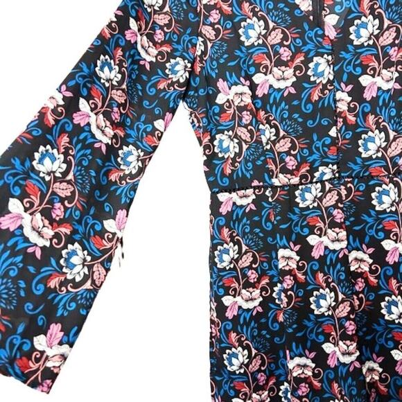 v neck floral romper long bell sleeves peek a boo lace detail boho size large - Picture 5 of 9